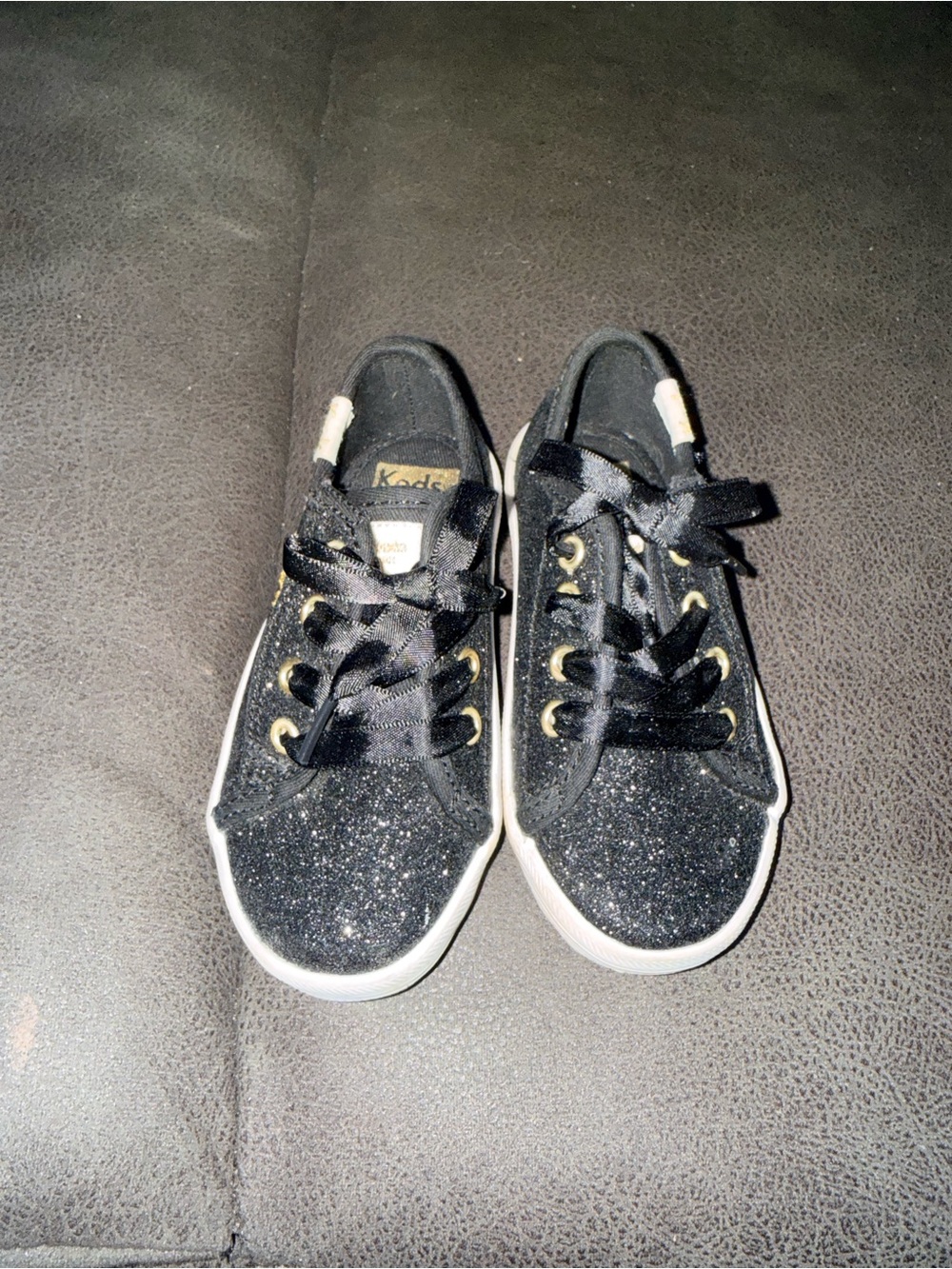 kate spade Kids Black Glitter Ribbon Lace Sneakers